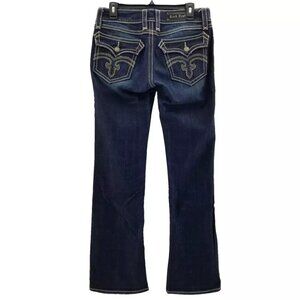 Rock Revival Women Debbie Boot Jeans Button Dark Wash Logo Size 30 x 33